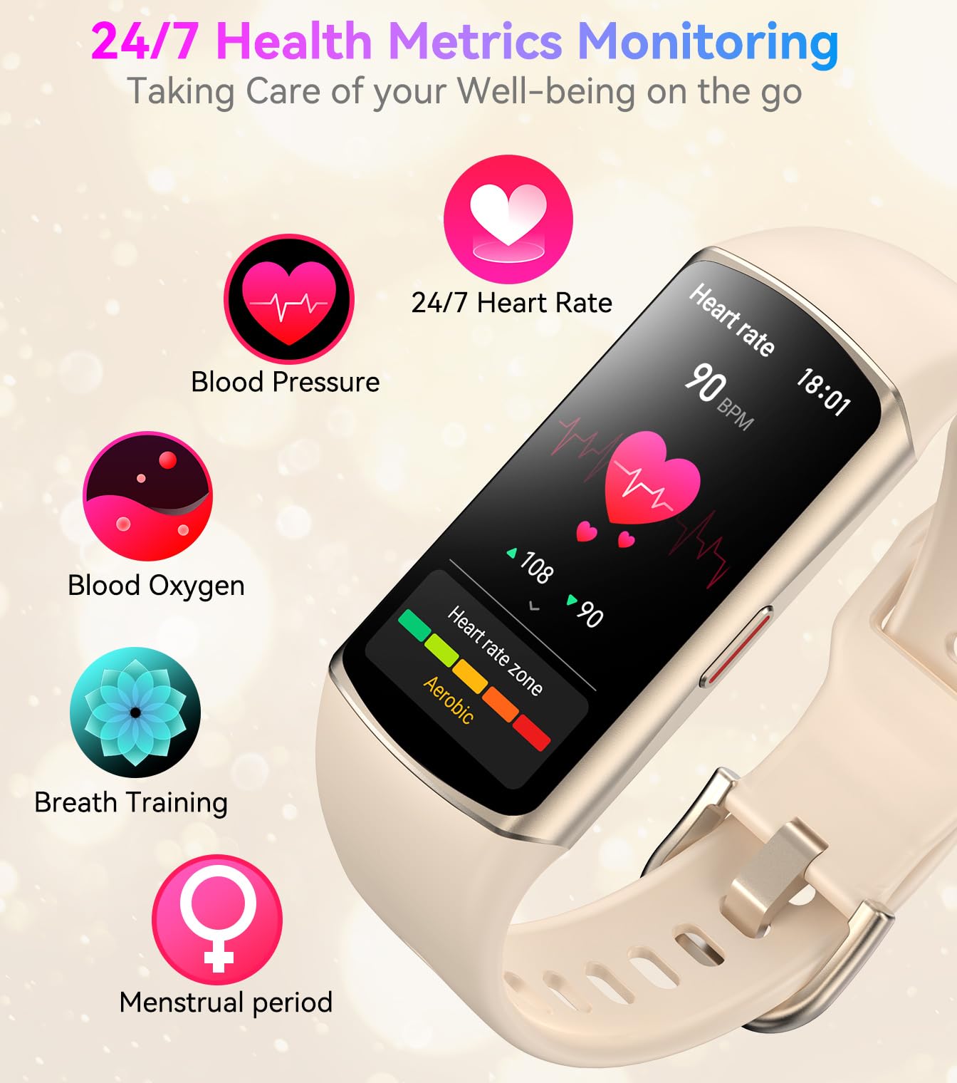 Smart Watch Fitness Tracker with 24/7 Heart Rate, Blood Oxygen Blood Pressure Monitor Sleep Tracker 120 Sports Modes Activity Trackers Step Calorie Counter IP68 Waterproof for Andriod iPhone Women Men