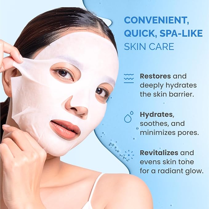 PLANTIFIQUE Facial Sheet Mask Coco Dew 5 Pack ??Moisturizing Face Mask with Coconut & Ceramide ??Radiant Skin Nourishing Korean Skincare Pack for All Skin Types