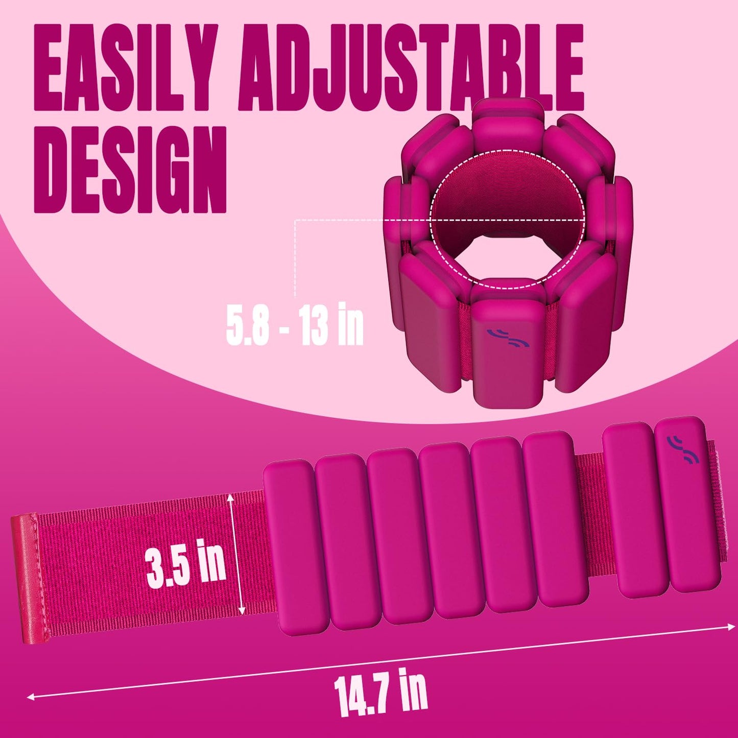 Sportneer Wrist & Ankle Weights for Women Men - 1 Pair (1 lb/2 lb Each) | Adjustable Weighted Bracelet Silicone Bangles for Yoga, Dance, Pilates, Cardio, Aerobics, Gym, Pool Exercises and Jogging (Pink Flash, 2 LBS x 2)