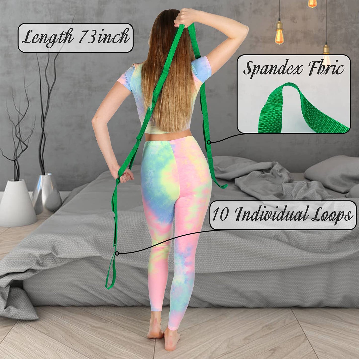 Scotamalone Stretching Strap Yoga Strap Physical Therapy for Home Workout, Exercise, Pilates and Gymnastics, 10 Loops Non-Elastic Stretch Bands with Aesthetic Packaging for Women & Men