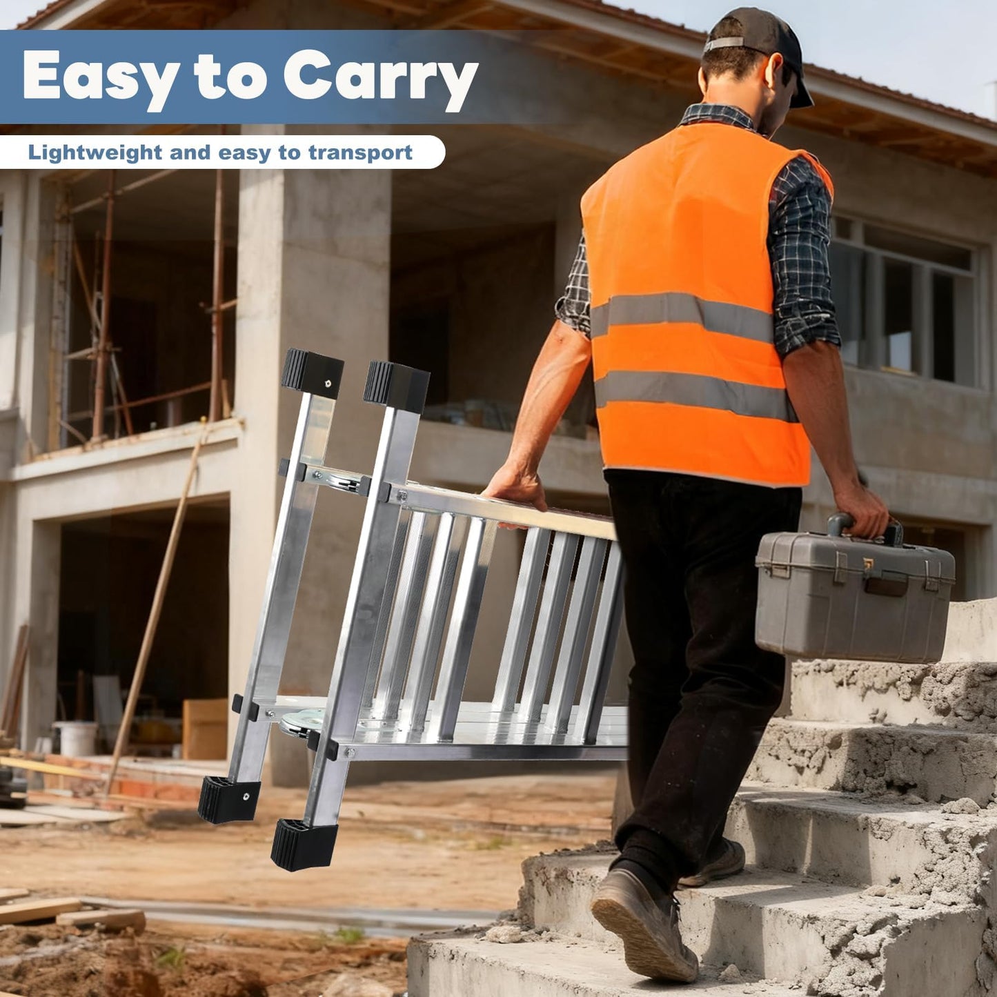 Multi-Purpose Aluminium Folding Ladder, 7-in-1 Heavy-Duty Extension & Step Ladder, Tall Adjustable Collapsible Ladder for Home, Roof, RV & Painting Work