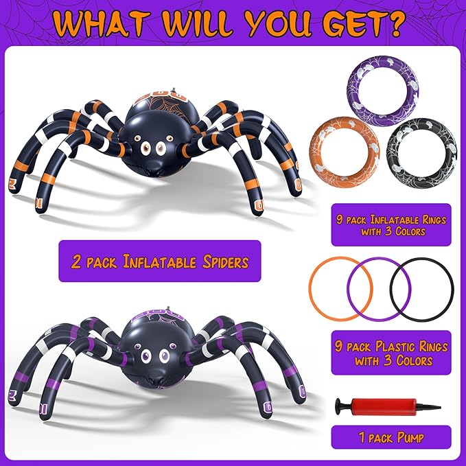 Garma Inflatable Spider Ring Toss Game for Kids' Halloween Party & Outdoor Fun
