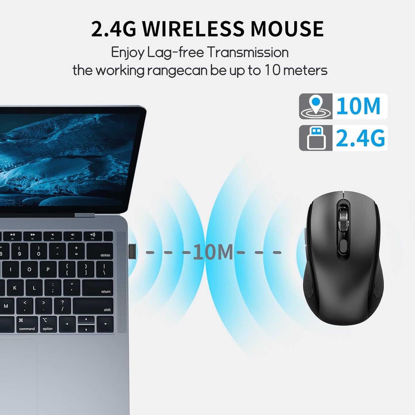 SHUNJINRUN 1000/1600/2400 6-Button Wireless Mouse with Side Buttons for Laptop, PC, Chromebook, Mac, MacBook, Silent