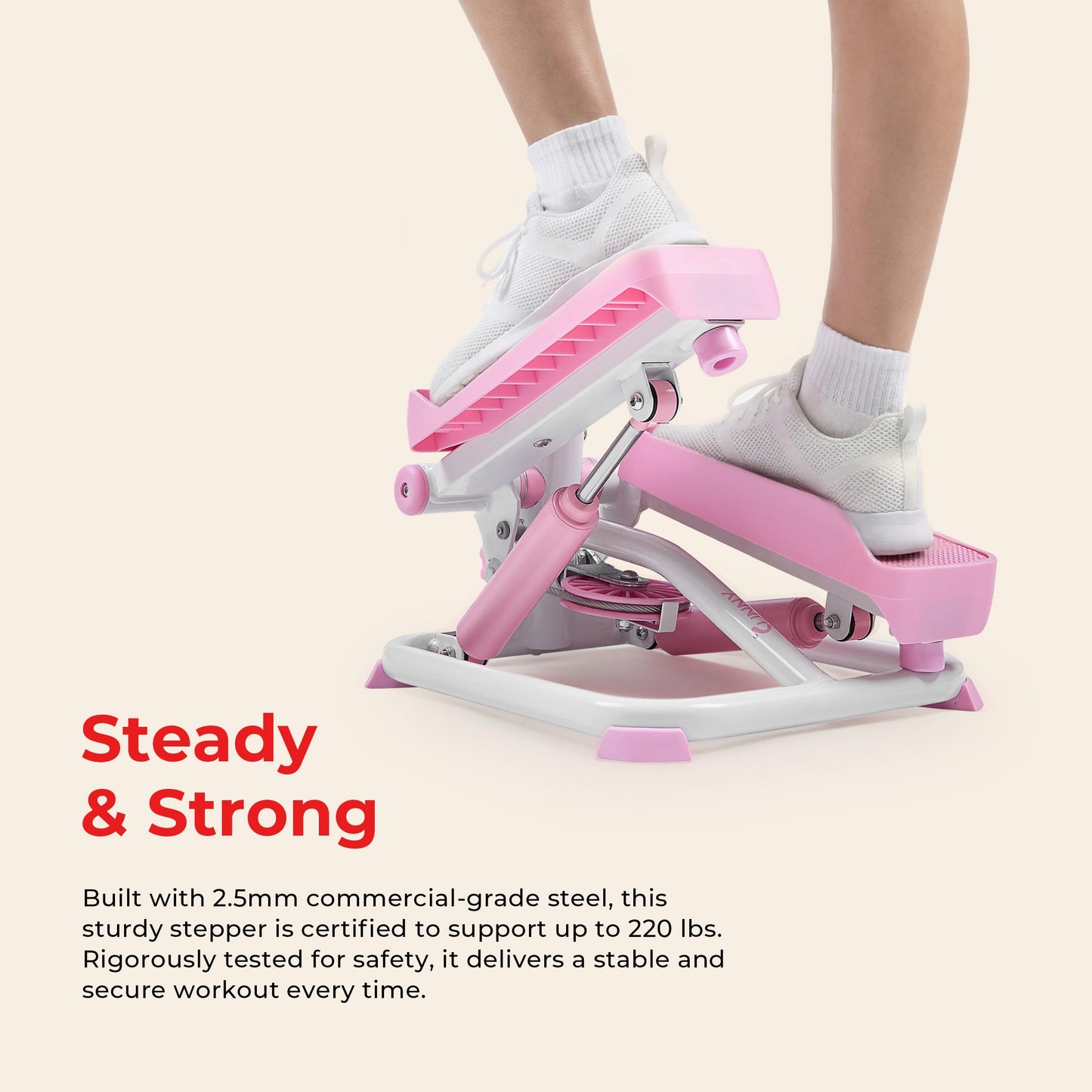Sunny Health & Fitness Mini Stepper, Compact Home Workout Equipment for Legs & Glutes, Low-Impact Cardio Machine with Digital Monitor, Quiet Hydraulic Resistance, Pink