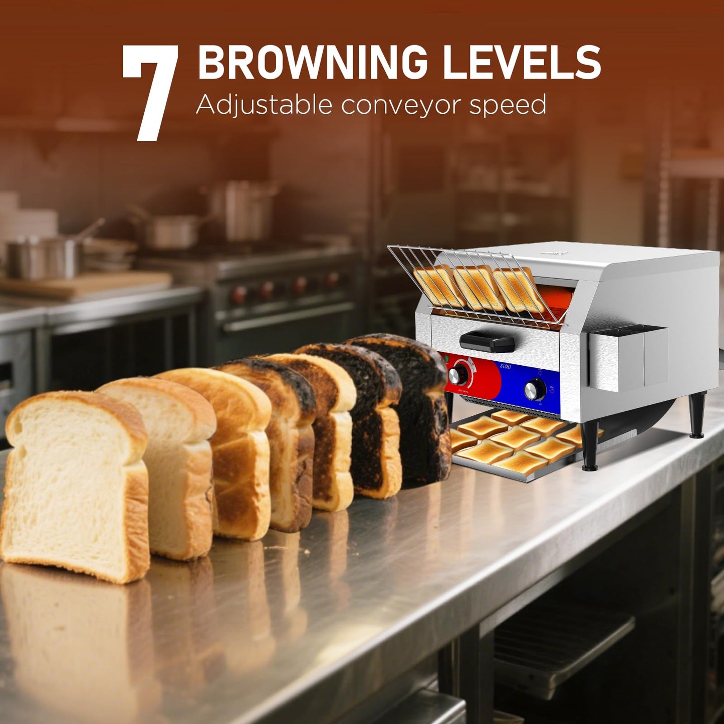 HTTSICHI Commercial Conveyor Toaster w/ 3 Slice Wide Slot, 450 Slice/hour Commercial Toaster w/ 14.1’’ Wide and 3‘’ Opening, Industrial Kitchen Cooking bagel w/Stainless Steel and Heavy Duty