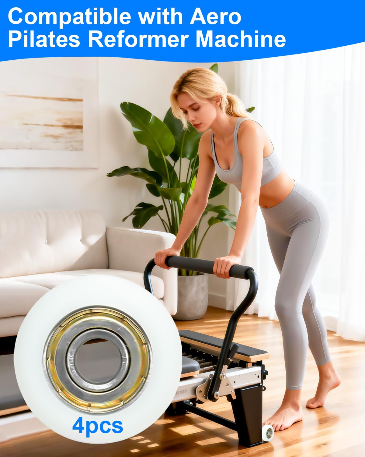 Replacement Roller Wheels Compatible with Aero Pilates Reformer Machine, Pilates Reformer Replacement Parts, White, 4 Pcs