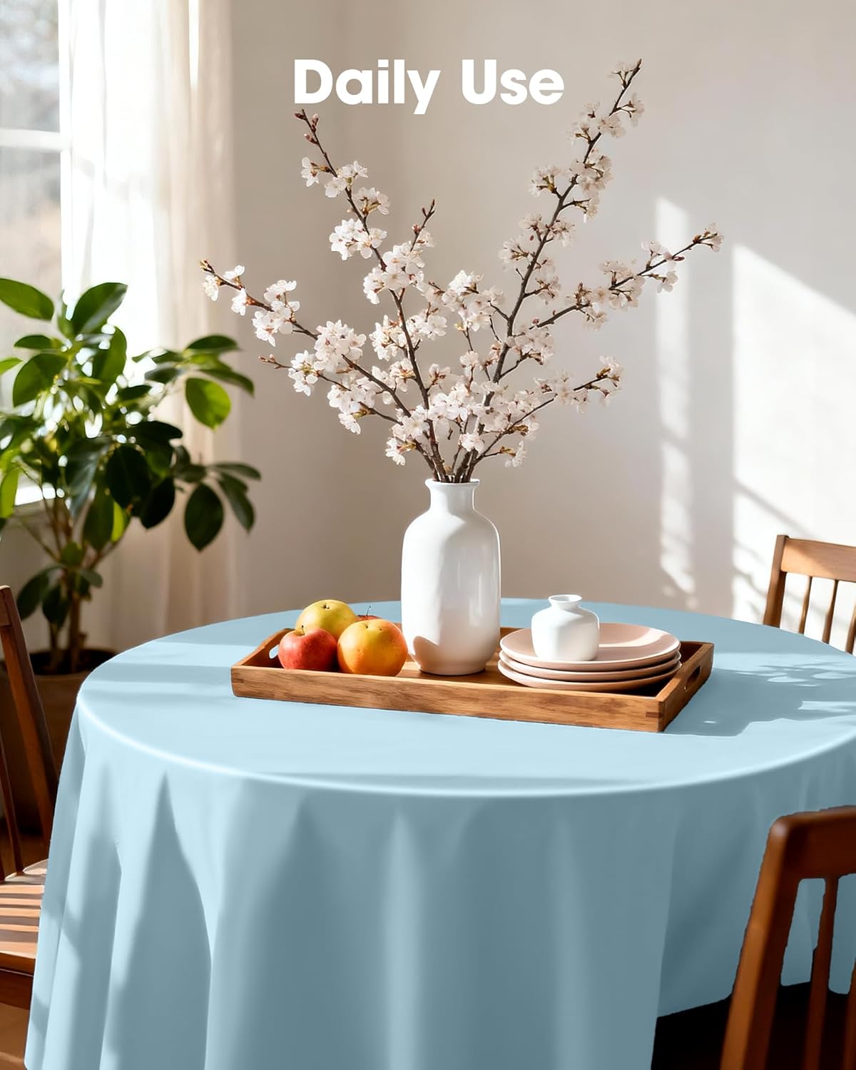 Pureegg Disposable Plastic Tablecloths - 84'' Round, Leakproof & Sturdy, Baby Blue | 8-Pack for Parties & Picnics