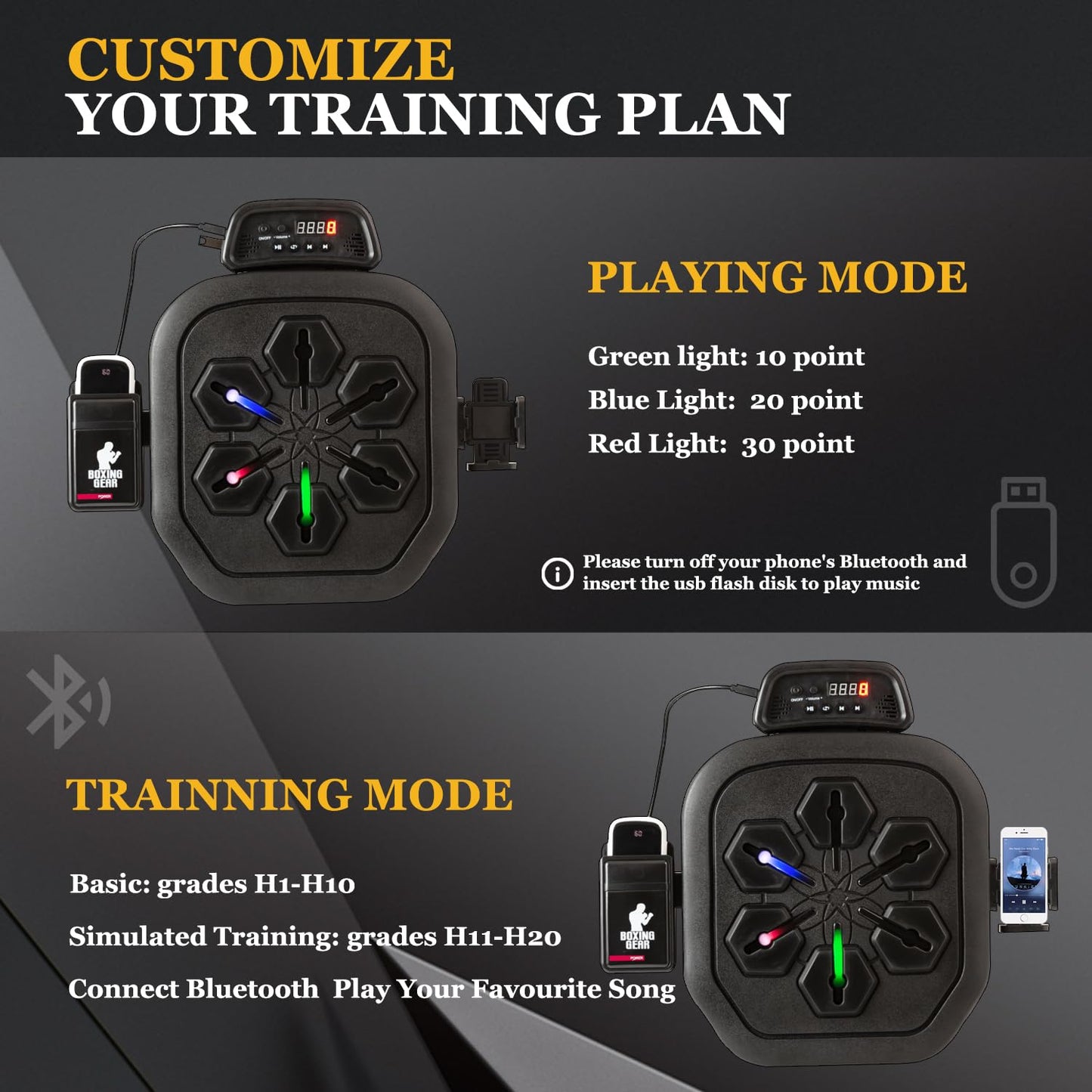 Haigang Smart Music Boxing Machine, Bluetooth Boxing Punching Game, Musical Workout Equipment, Wall Mount Home Trainning Boxing Target for Adult Kids with Storages, Gloves, Wristband