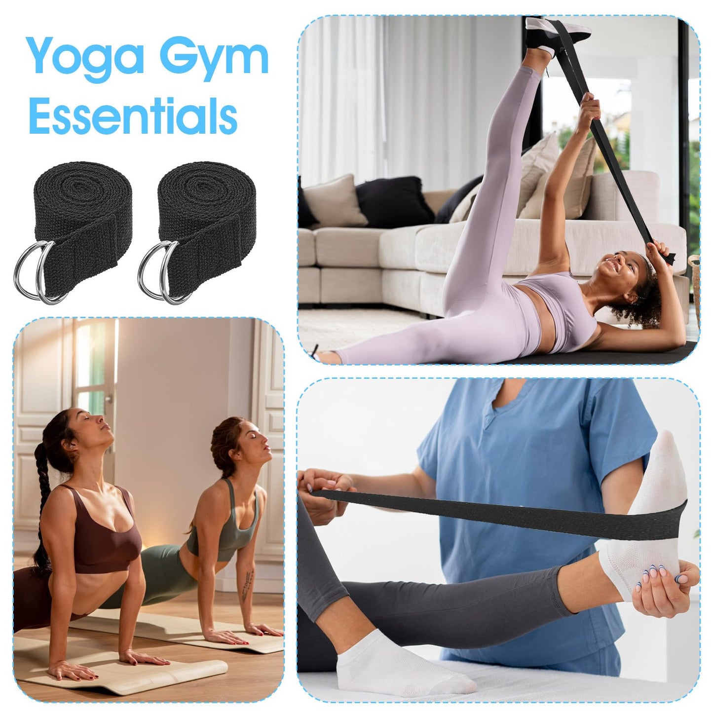 16 Pcs Yoga Strap for Stretching Bulk 6ft Exercise Stretch Band with Metal D Ring Adjustable Pilates Non Elastic Yoga Stretch Belt for Women Men Physical Fitness Gym Workout Dance
