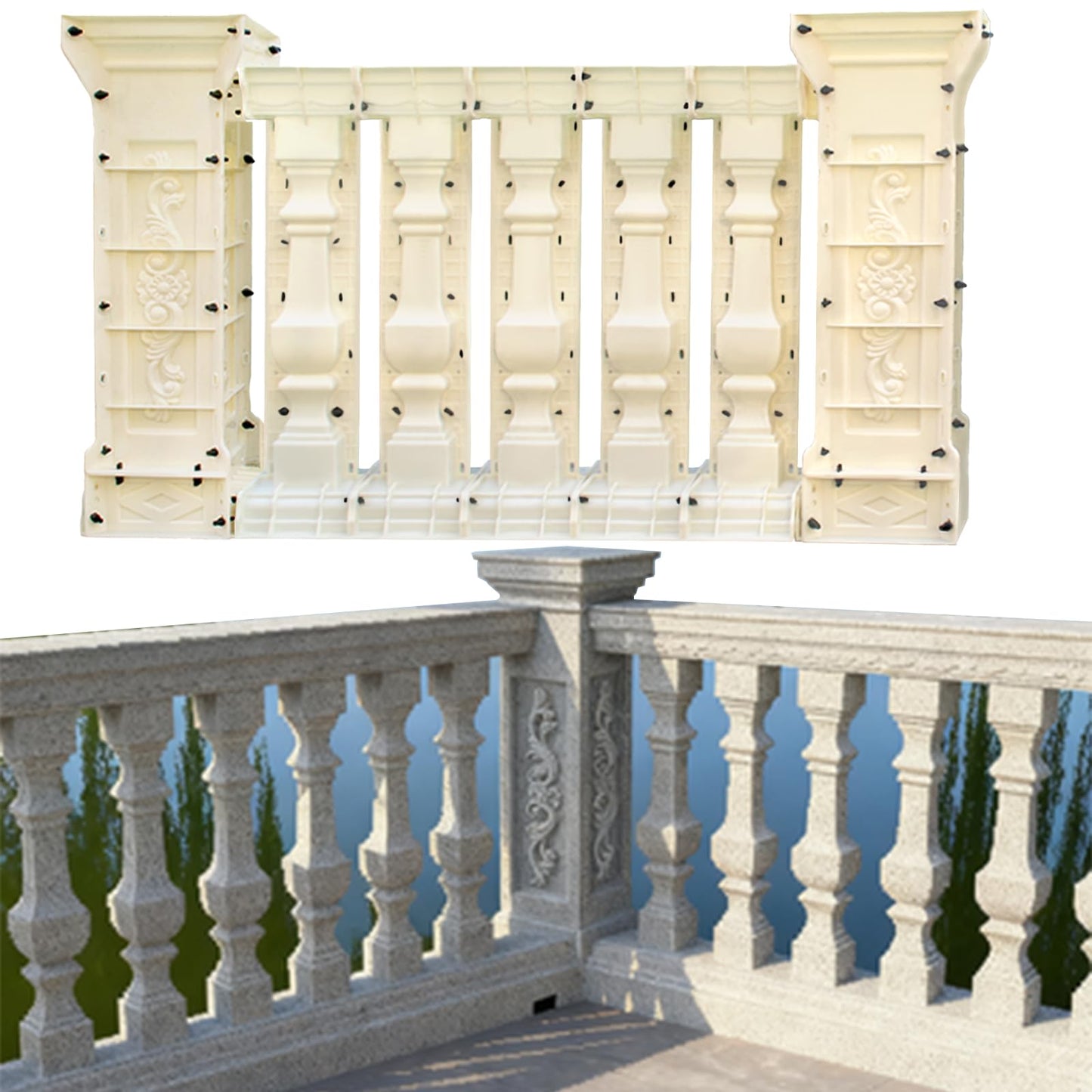 EAIVENY 7 PCS Balcony Concrete Mold Set - 2 x 97cm Spacer Molds + 5 x 87cmBalcony Moulds, Reusable ABS Balcony Molds for Railing/Patio Decoration (FX)