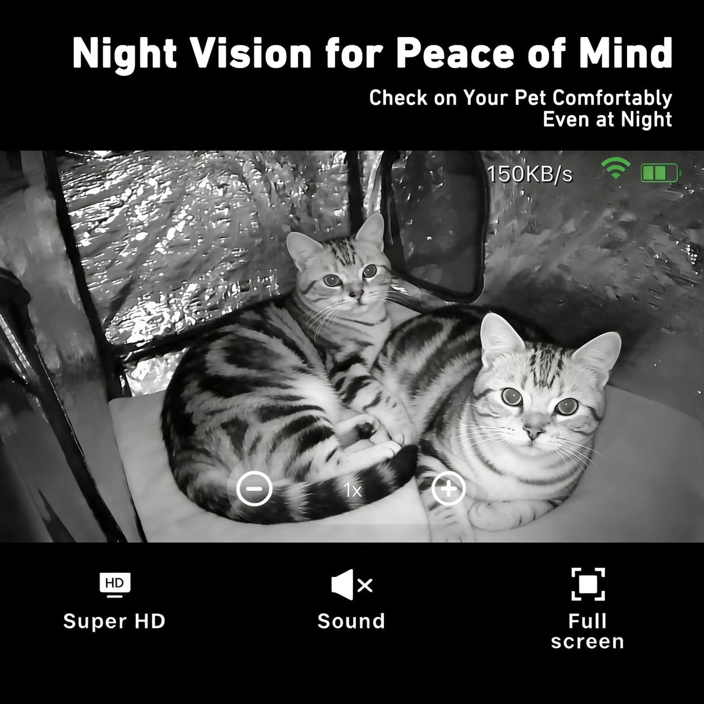 Lisviva 1080P 130Ultra-Wide Mini WiFi Camera for Heated Cat House, HD, Night Vision, Motion Detection, Angle, Local