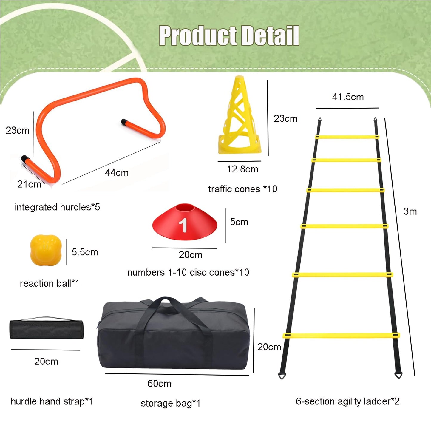 Agility Ladder & Speed Hurdles Soccer Training Equipment Kit Football Training| Footwork Drills | Cones Goalkeeper Practice Equipment for Kids Youth Adult