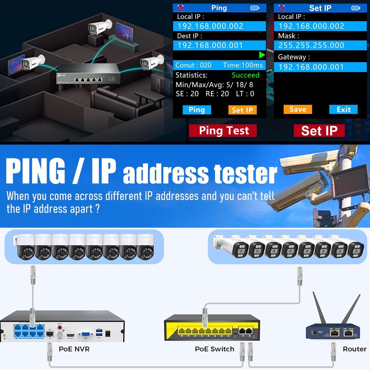 NF-859GK Network Cable Tester TDR Multi-Function with lP Scan CAT5 CAT6 CAT7 PING/POE/RJ45 RJ11 Cable TonerTester for Phone Lines CAT3, Ethernet,Wire Tracer LAN Network Tool Fiber Optic Continuity