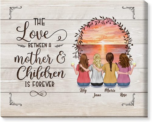 Gossby Personalized Mom Wrapped Canvas - Custom Love Art for Mother & Daughters | Unique Gift for Mother's Day, Birthday