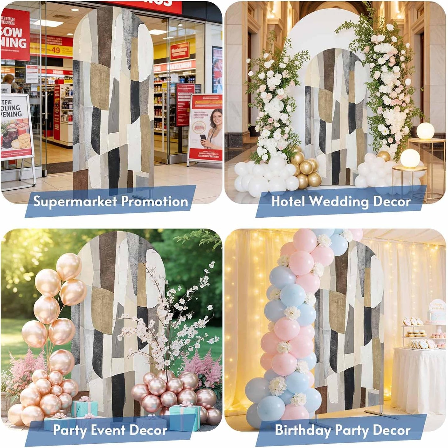 Jnbasdffb 6 Abstract Geometric Wedding Arch Cover, Stretchy Spandex Arch Backdrop Stand Covers FT, Oil Painting Simple