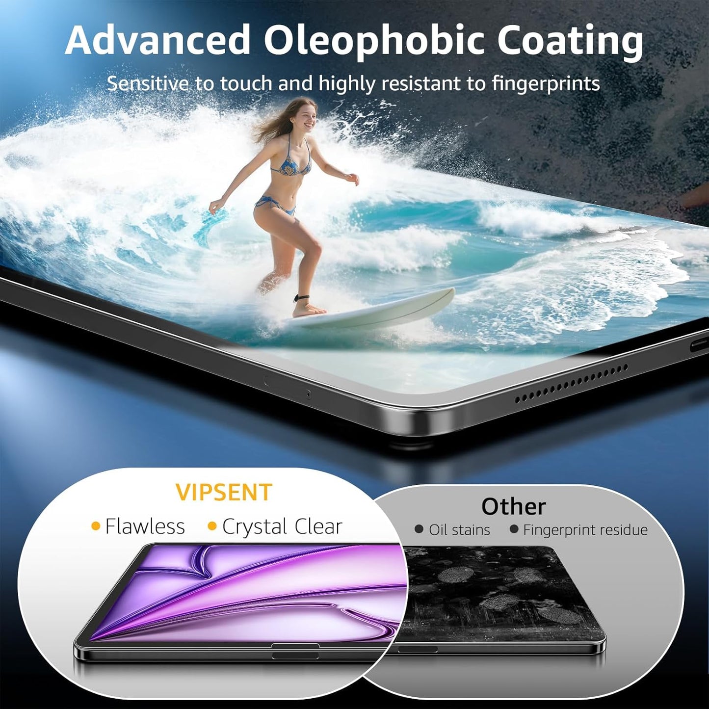 Vipsent 2-Pack 11th A16 11-in. /10th 10.9-in. (2025/2022) 9H+ Glass Screen Protector for iPad Generation Military