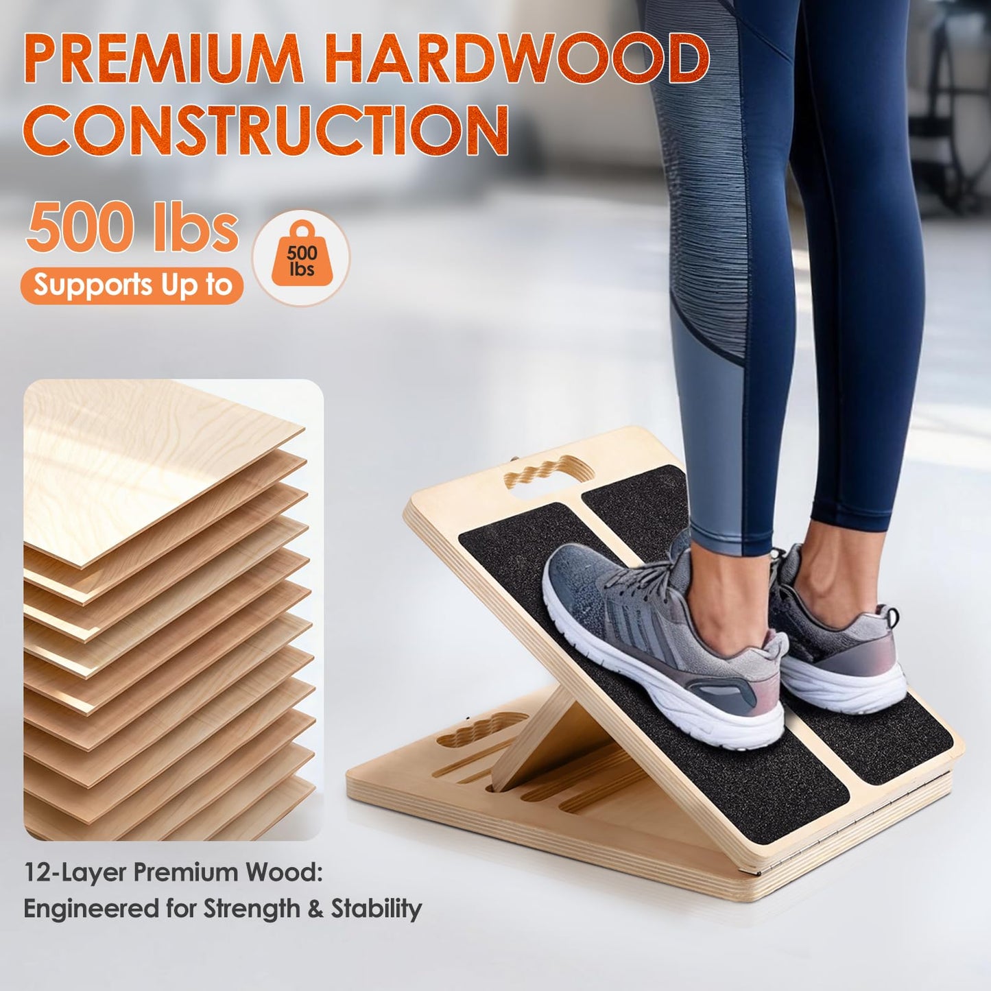 Wooden Calf Stretching Slant Board, 320 Lbs Weight Capacity Adjustable Stretch Board, Suitable for Calf Ankle Velour Slant Board, Achilles Tendon Physical Therapy Leg Trainer, Leg & Foot Stretching