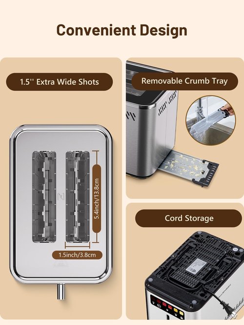 KEENSTAR Touch Screen 2-Slice Toaster with 6 Browning Levels, Bagel, Defrost & Timer, Wide 1.5" Slots, Removable Crumb Tray, 900W Stainless Steel Smart Toaster for Bagels, Breads & Waffles
