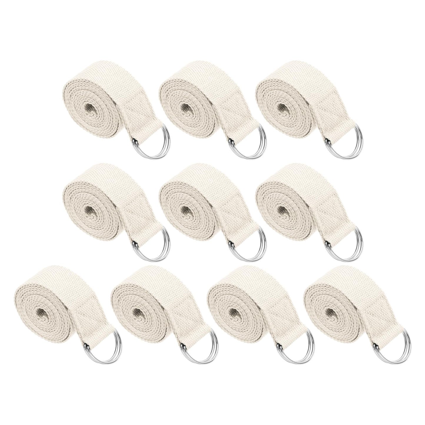 PATIKIL Yoga Strap for Stretching 6 Feet, 10Pcs Cotton Yoga Belt with Adjustable Metal D-Ring Buckle Stretch Bands for Fitness Pilates, White