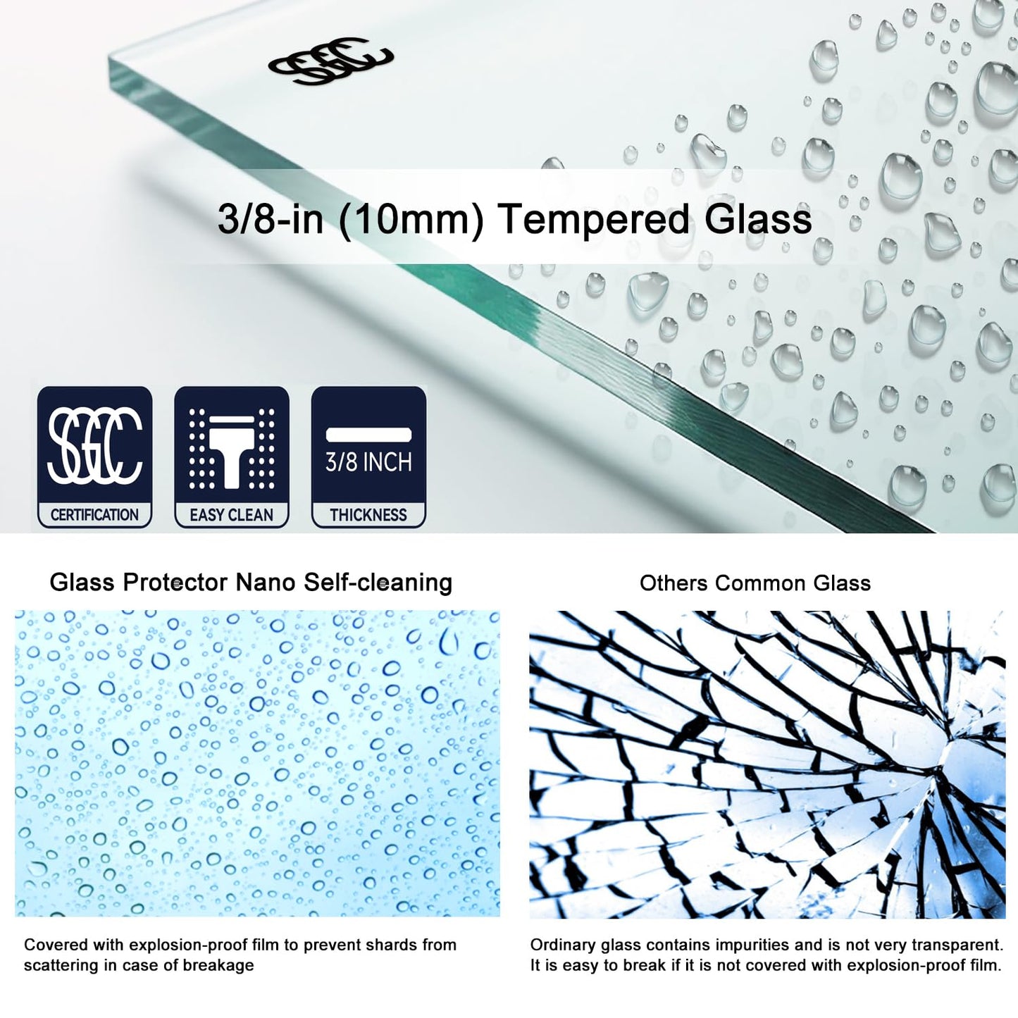 56-60" W x 76" H Frameless Sliding Shower Door, Single Sliding Glass Shower Door with Buffer 3/8"(10MM) Clear SGCC Tempered Glass, Explosion-Proof Film, Roller Disk System, Rust-Resistant.