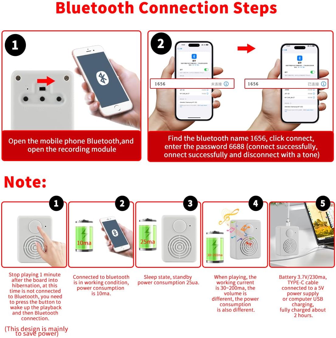 XLW Box,16MB Speaker,16 Voice Recorder Box, Support Bluetooth & MIC Recording Audio Sound Module with Min Easy Sound