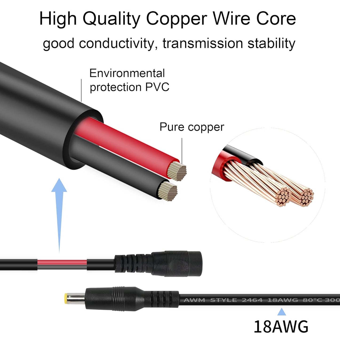 YACSEJAO 5.5mm 2.1mm 12V More(3ft) DC Power Extension Cable x Male to Female Power Cord DC Power Supply Adapter
