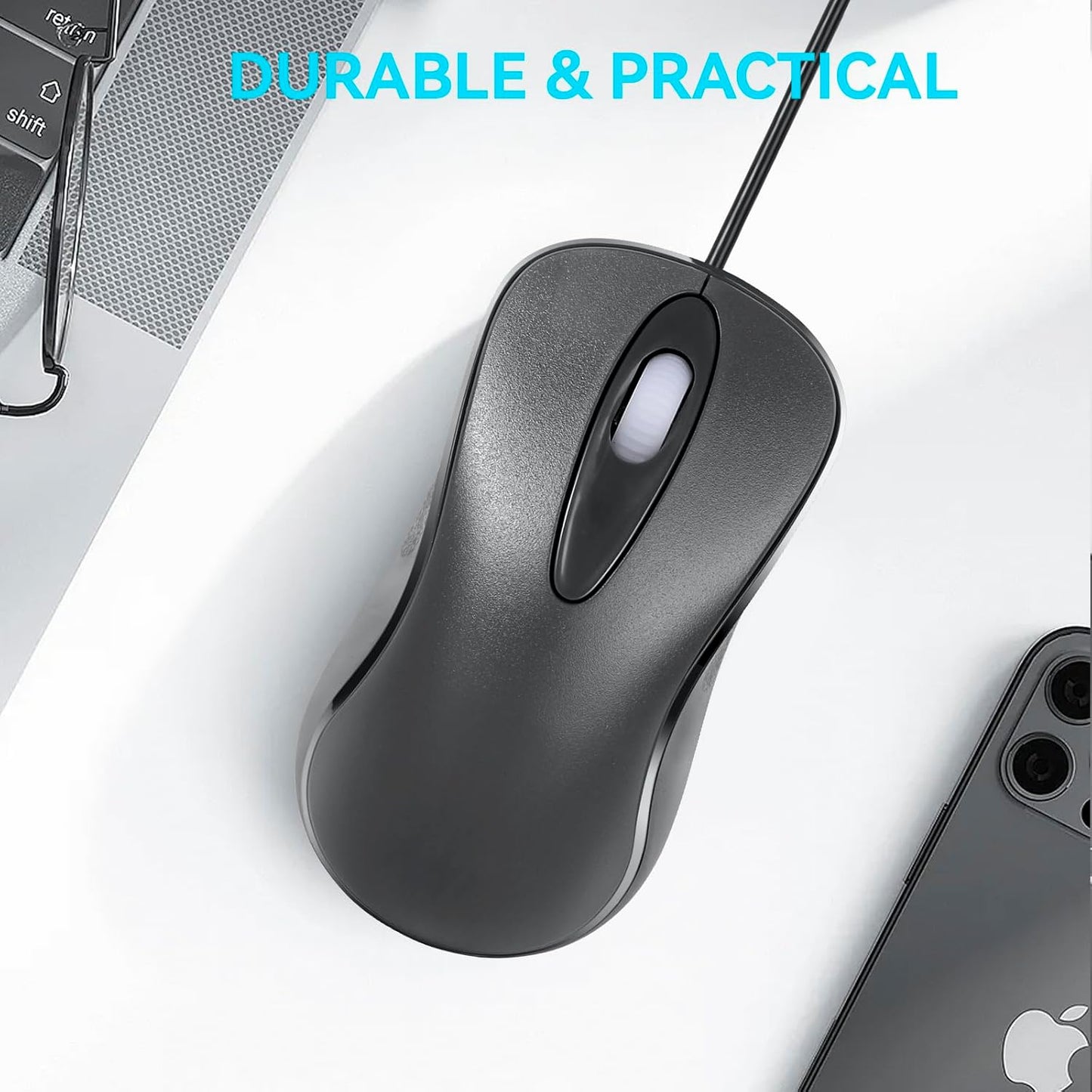Mofkirg 3-Button 1000 (1) Classic Wired Office Mouse Ergonomic USB Optical DPI Comfortable Durable for Windows Mac