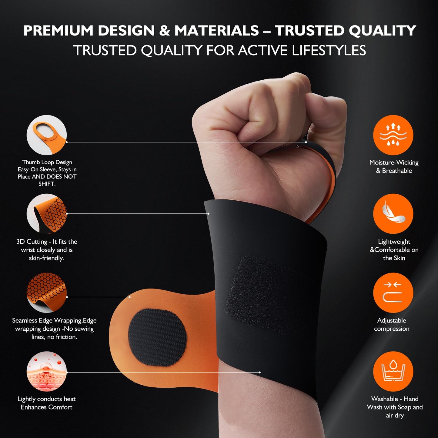 DR.SPRING Adjustable Wrist Brace & Wrist Protector for Carpal Tunnel, Arthritis & Tendonitis & Wrist Pain Relief, Breathable Moisture-Wicking Fabric with Durable hook-and-loop straps (1, Black, Large)