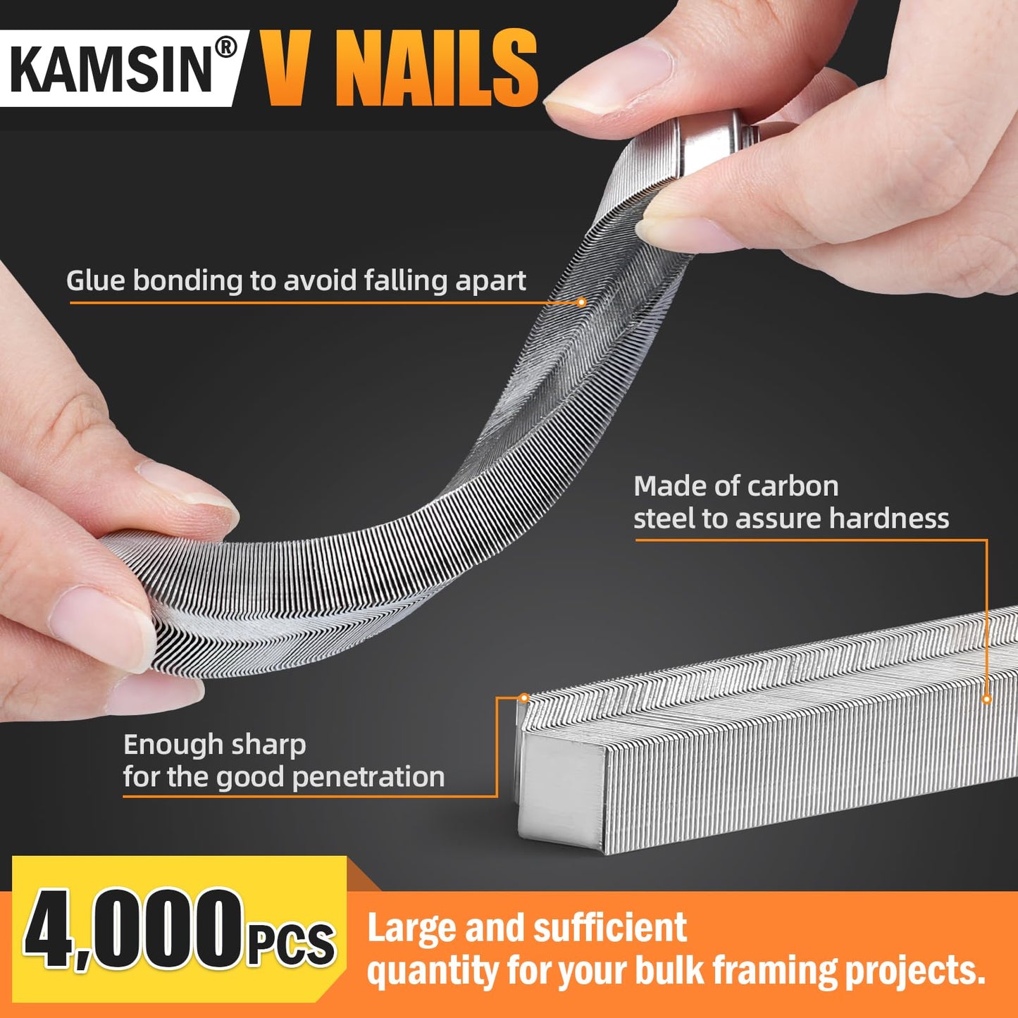 KAMSIN V1015 30 Gauge Pneumatic Picture Frame Nailer with 4,000 PCS 9/32"(7mm) Leg Length Usually used in picture frames, frame joining,wood corner joining, etc