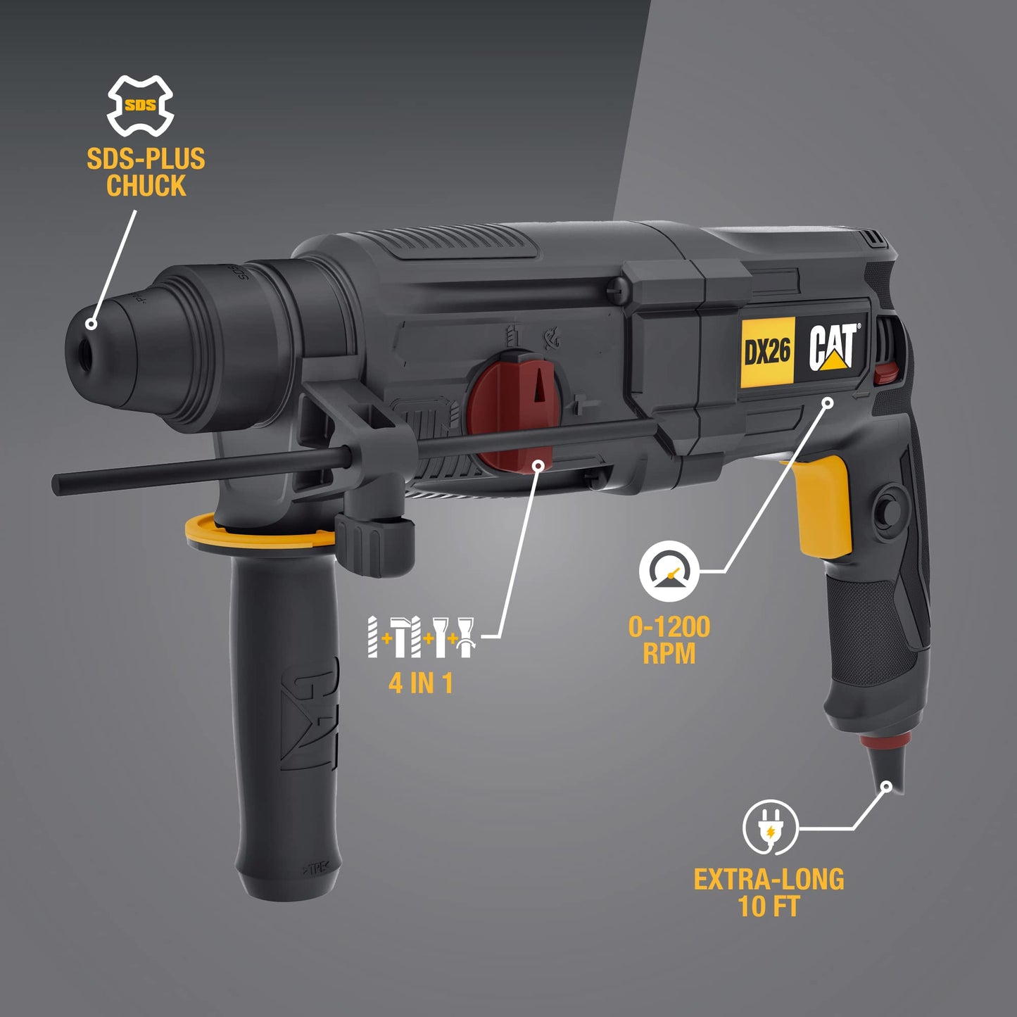 Caterpillar Cat® Corded 1" SDS-Plus Rotary Hammer Drill 8-AMP- DX26U