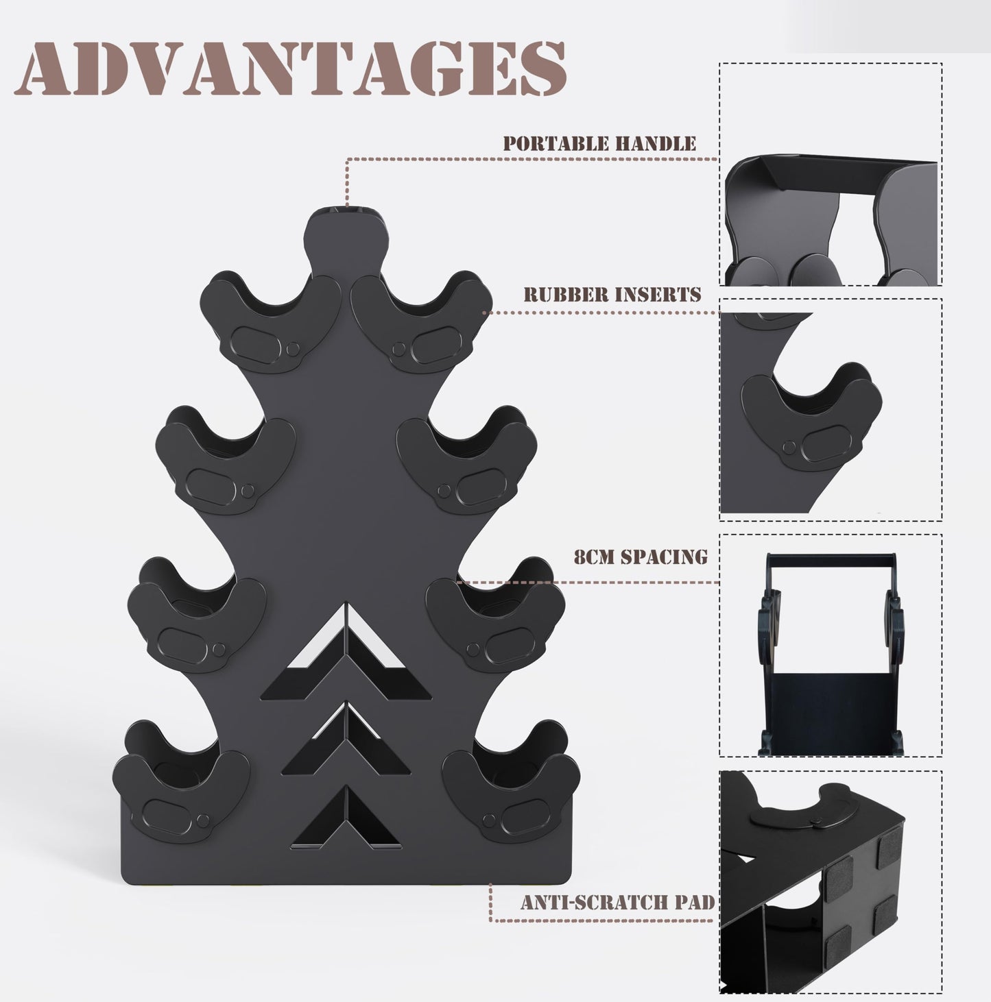 Lovind Dumbbell Rack, Stand Only, No Install Needed Small Weight Rack with Dumbbell Protector Edge,Suitable for Rubber-Coated Dumbbells