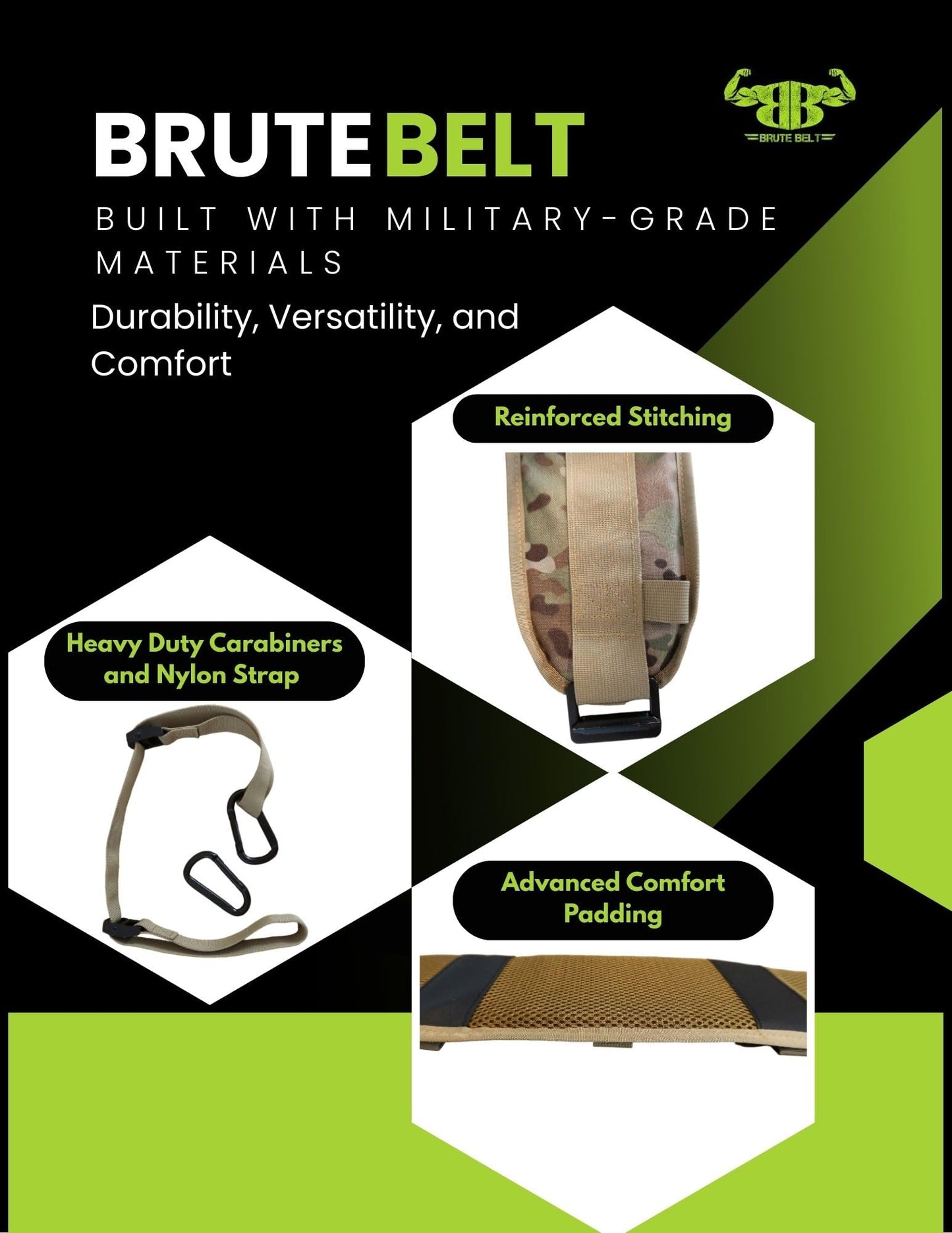 Brute Belt – The Ultimate Nylon Dip, Pull-Up and Squat Belt for Strength Training (Black, Small)