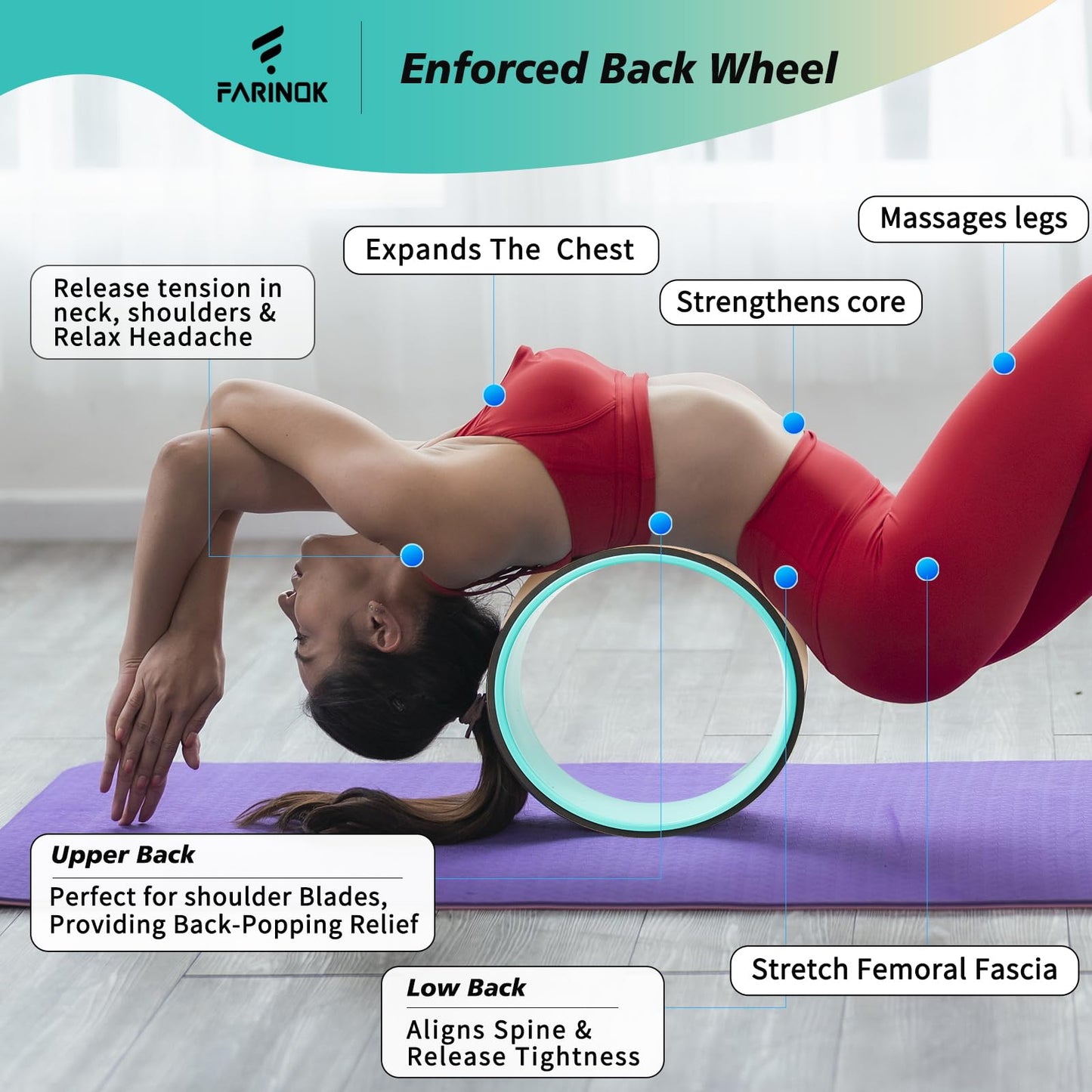 Yoga Wheel Set, Upgraded Back Wheels for Pain Relief & Stretching, Strongest Back Roller for Deep Tissue Massage, Improving Yoga Poses Backbend (CORK)