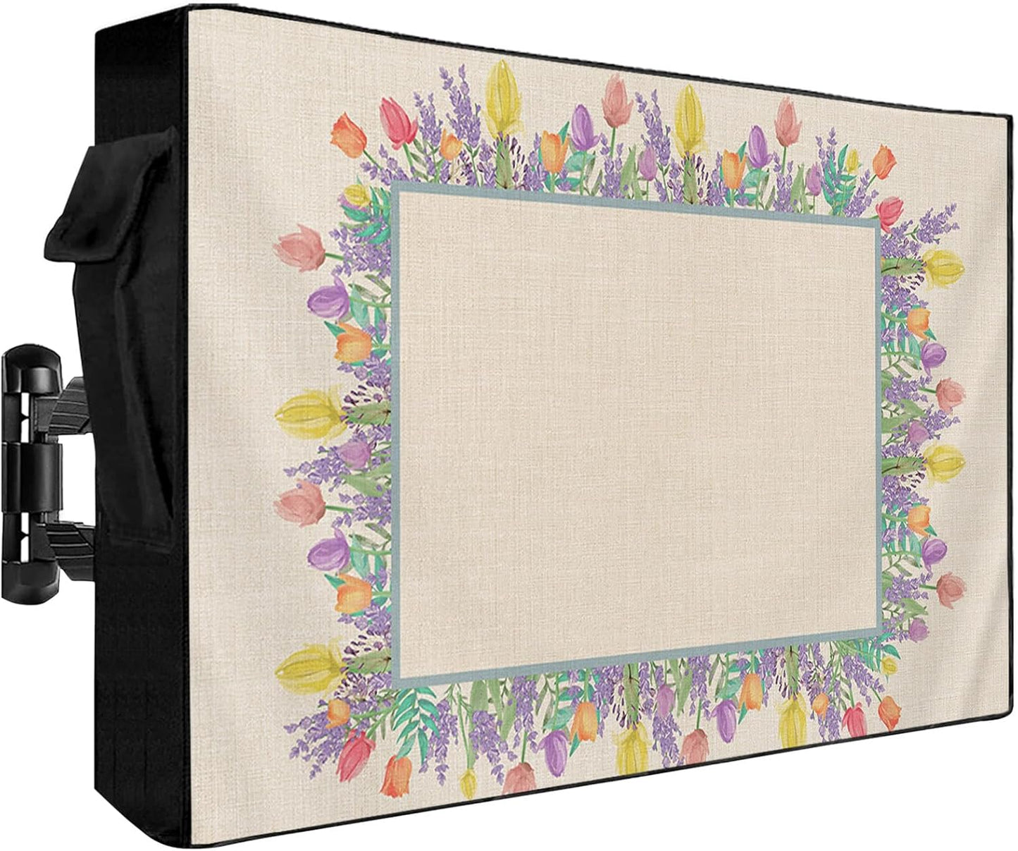 EZON-CH 40-43 inch Outdoor TV Cover Floral Plants Tuilps Lavender Linen Texture Weatherproof TV Screen Protector