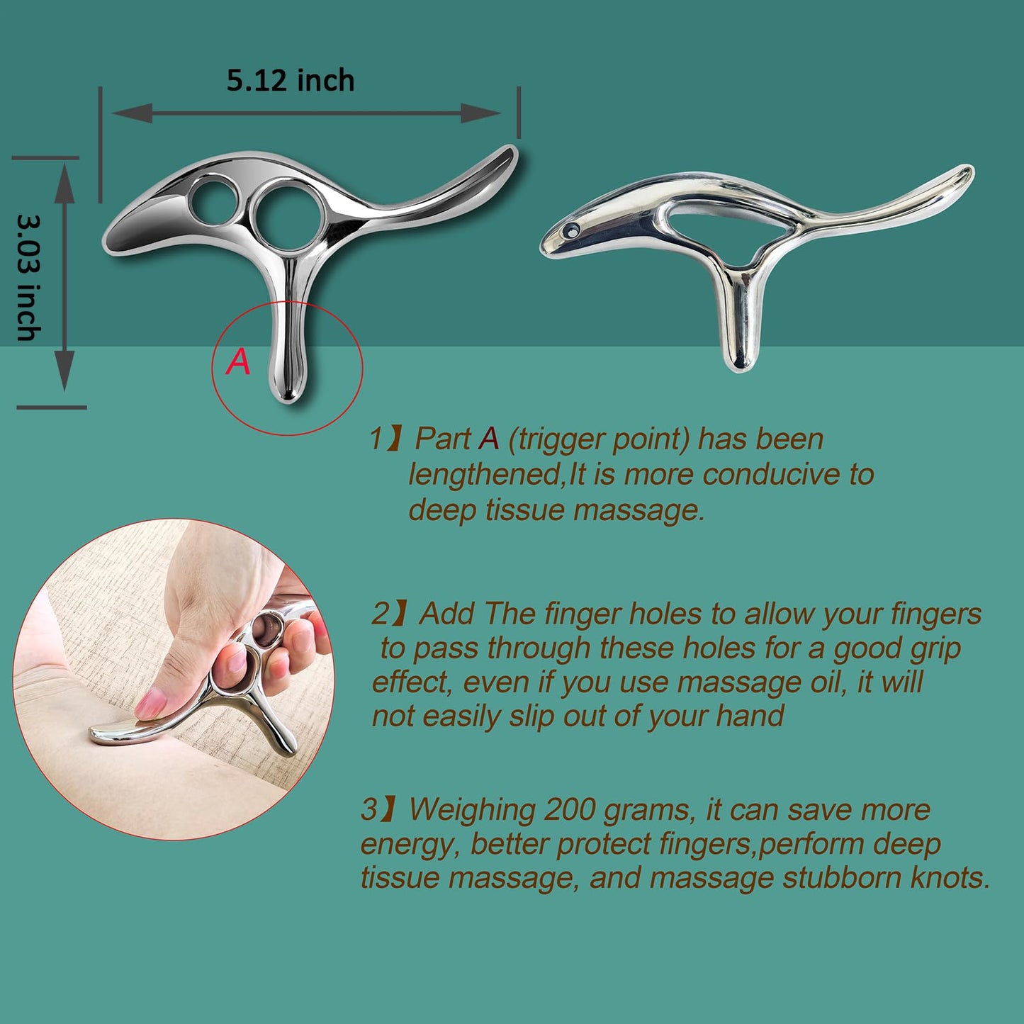BYYDDIY Gua Sha Trigger Point Massage Tool -Thumb Protector,Deep Tissue Massage,Muscle Scraper Tool (T)