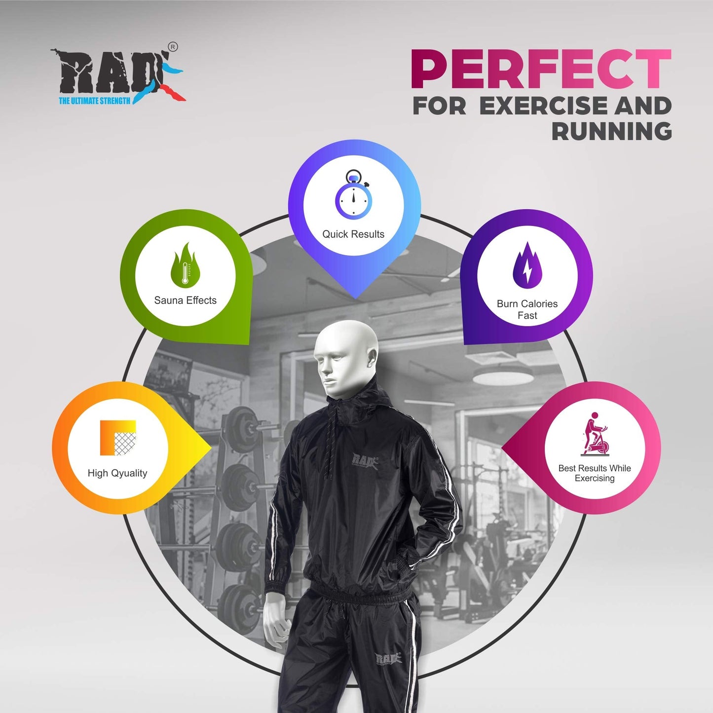RAD Sauna Suit for men & women weight loss - Workout Sweat Suits with Hood - Fat Burning Suit - Boost Fat Burn (White, XXL)