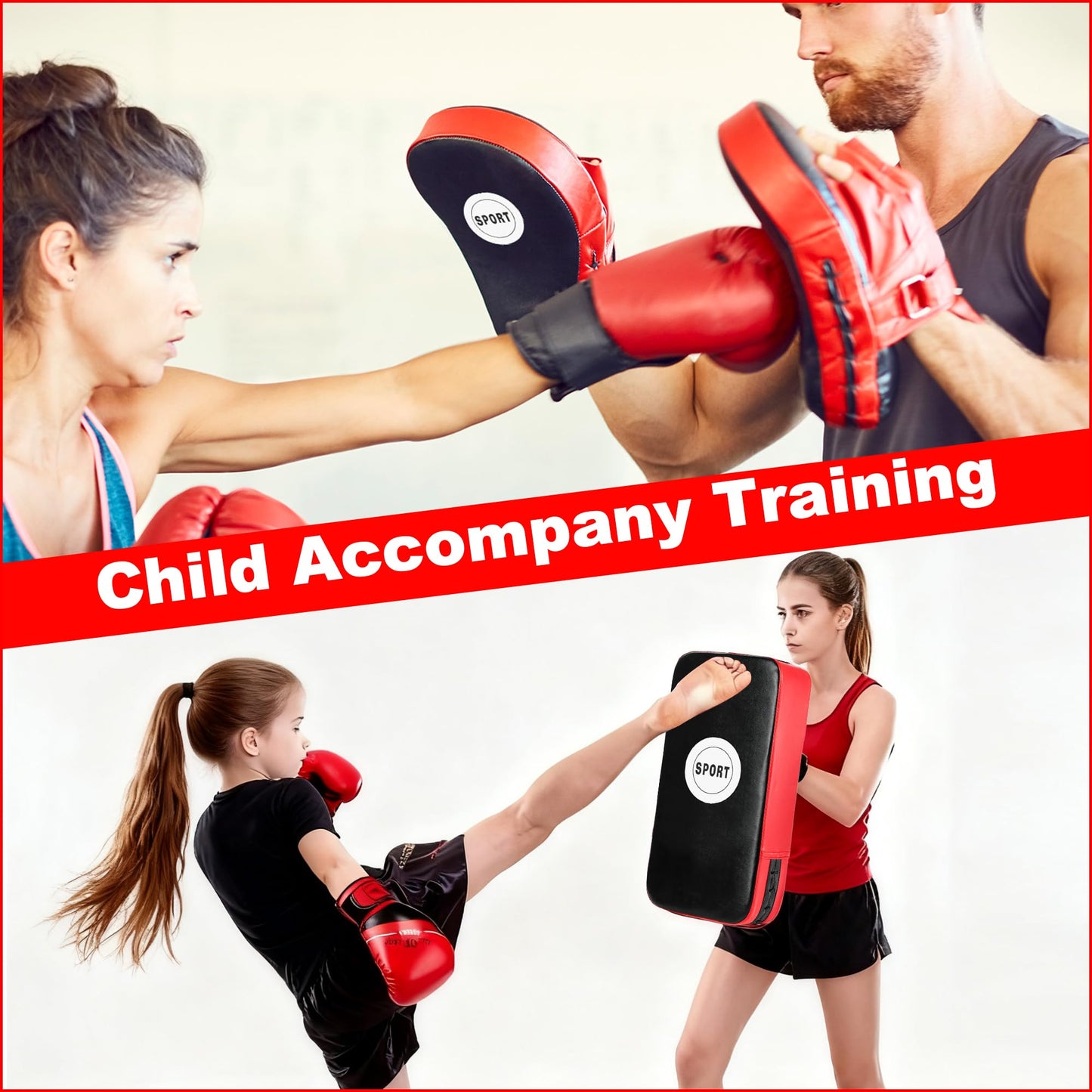 WYIPOLZI 2-in-1 Punching Mitts Kick Pack Set, Boxing Mitts Focus Pads Taewondo Kick Pad, Adjustable Strike Shield Arm Pad Set for Boxing, Kickboxing, Karate, Muay Thai MMA Training