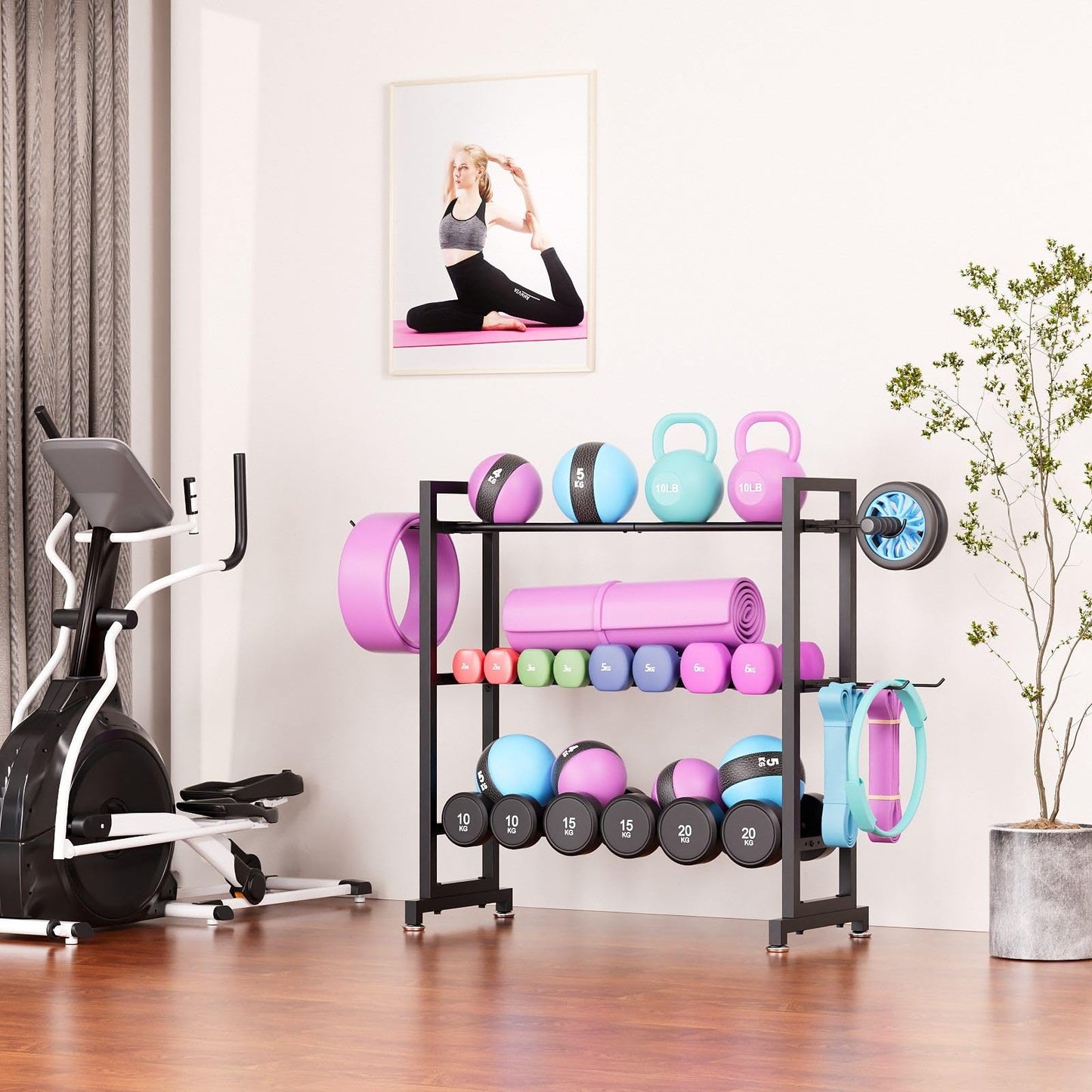 Adjustable 3-Tier Dumbbell Rack – Heavy-Duty Metal Weight Storage Stand for Dumbbells, Kettlebells, and More – Space-Efficient Home Gym Organizer – 396 lb Capacity (Dumbbells Not Included)