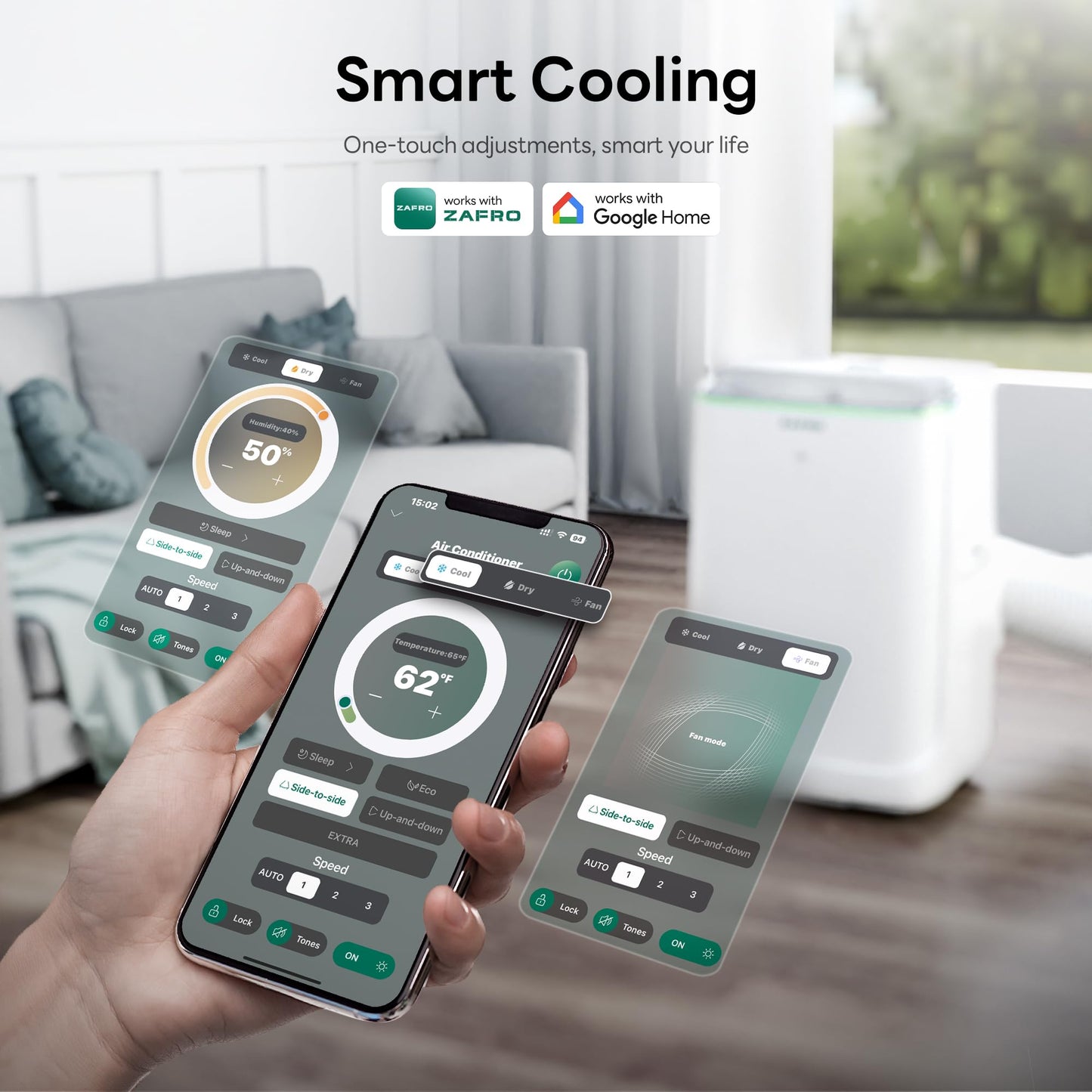 ZAFRO Smart Inverter Portable Air Conditioners, 14000 BTU (10000 BTU SACC) Dual Hose Portable AC Unit with Energy Saving/Ultra Quiet(42dB 2026)/Drainage-free Cool/APP/Remote for Multi-Scenario Use