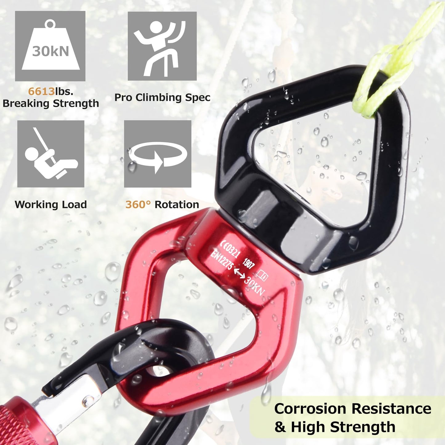 Azarxis 30 kN Tree Swing Swivel Spinner, Safest Rotational Climbing Rope Devices Hanging Hook Accessory for Children’s Web Tree Swing Setting, Aerial Silks Dance (Red + Black)
