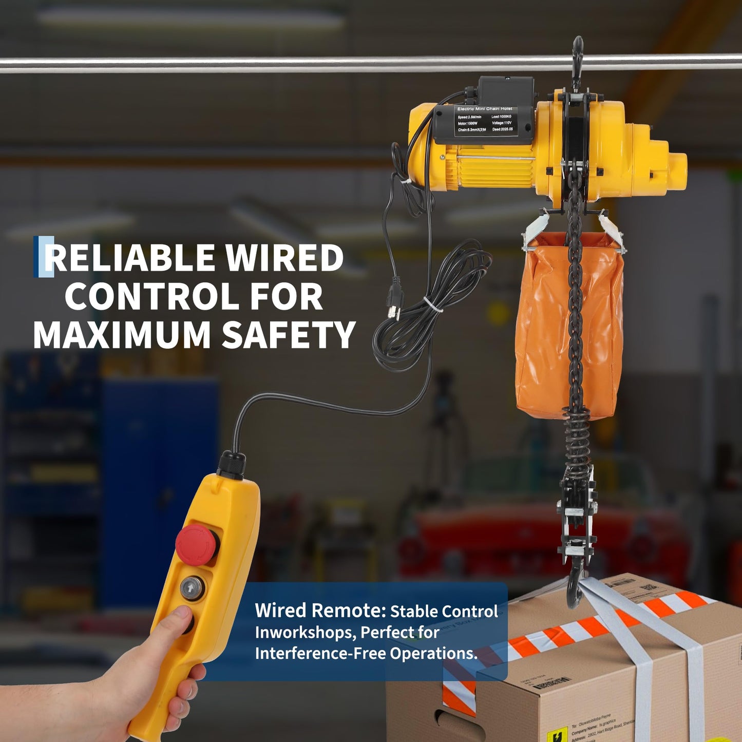 2200 Lbs Load Electric Chain Hoist, 120v Single Phase Overhead Crane with g100 Chain, 10 Ft Lifting Height for Garage, Shop, and Home