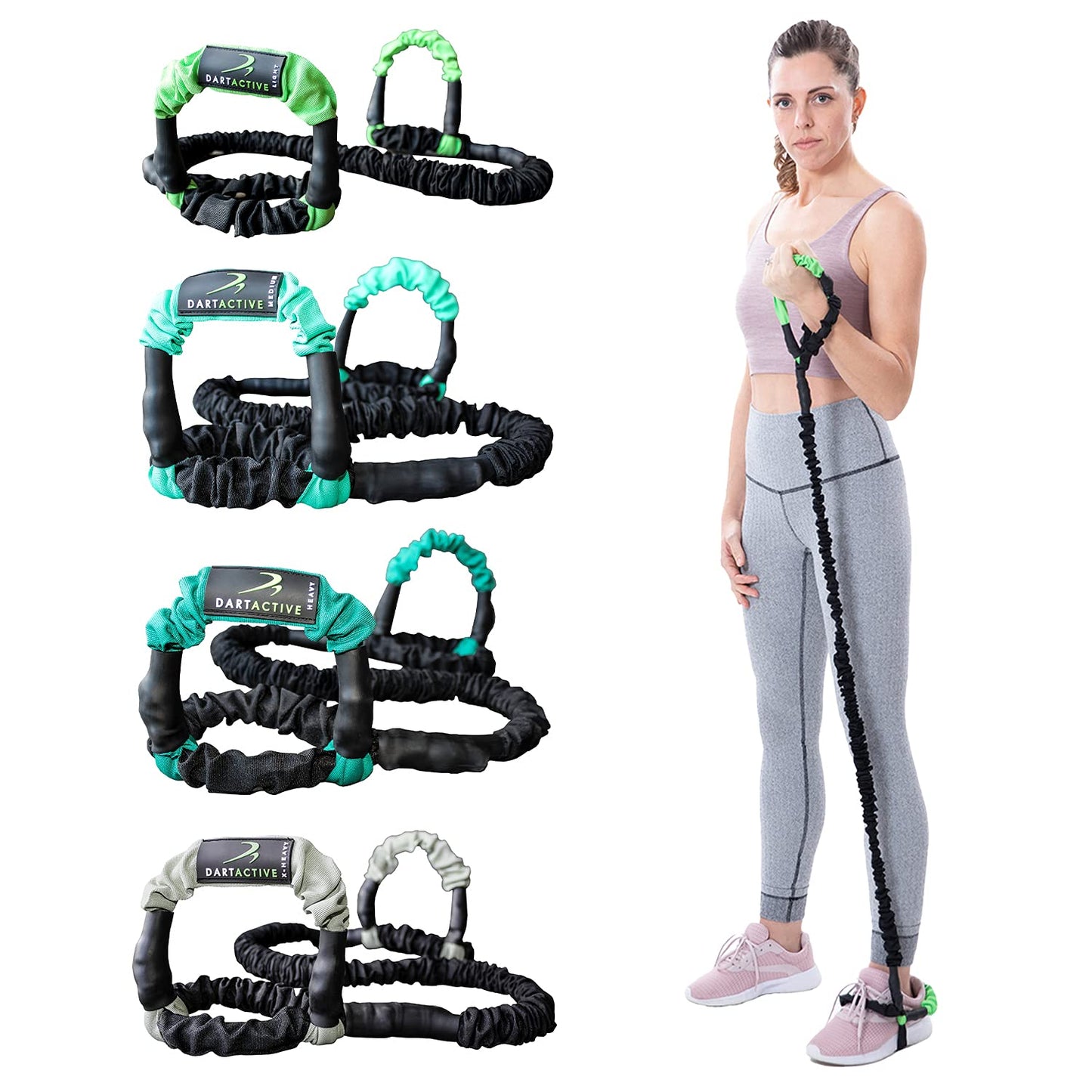 DartBand Premium Resistance Bands with Handles, Door Anchor, and Carabiner Clip for Athletic Training, Rehab, Strength Training, Yoga, Physical Therapy, Home Workout Solution - Light Resistance