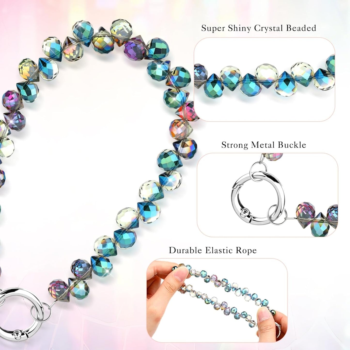4 Pack Quelay Phone Wrist Strap Beaded Cell Phone Lanyards Wrist Charms Bling Cellphone Wristlet Bracelet Strap