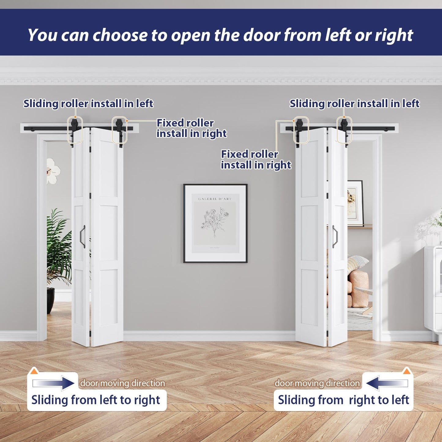 FREDBECK 42x84 White Bifold Barn Doors 3 Panles PVC Surface and Hardware Included