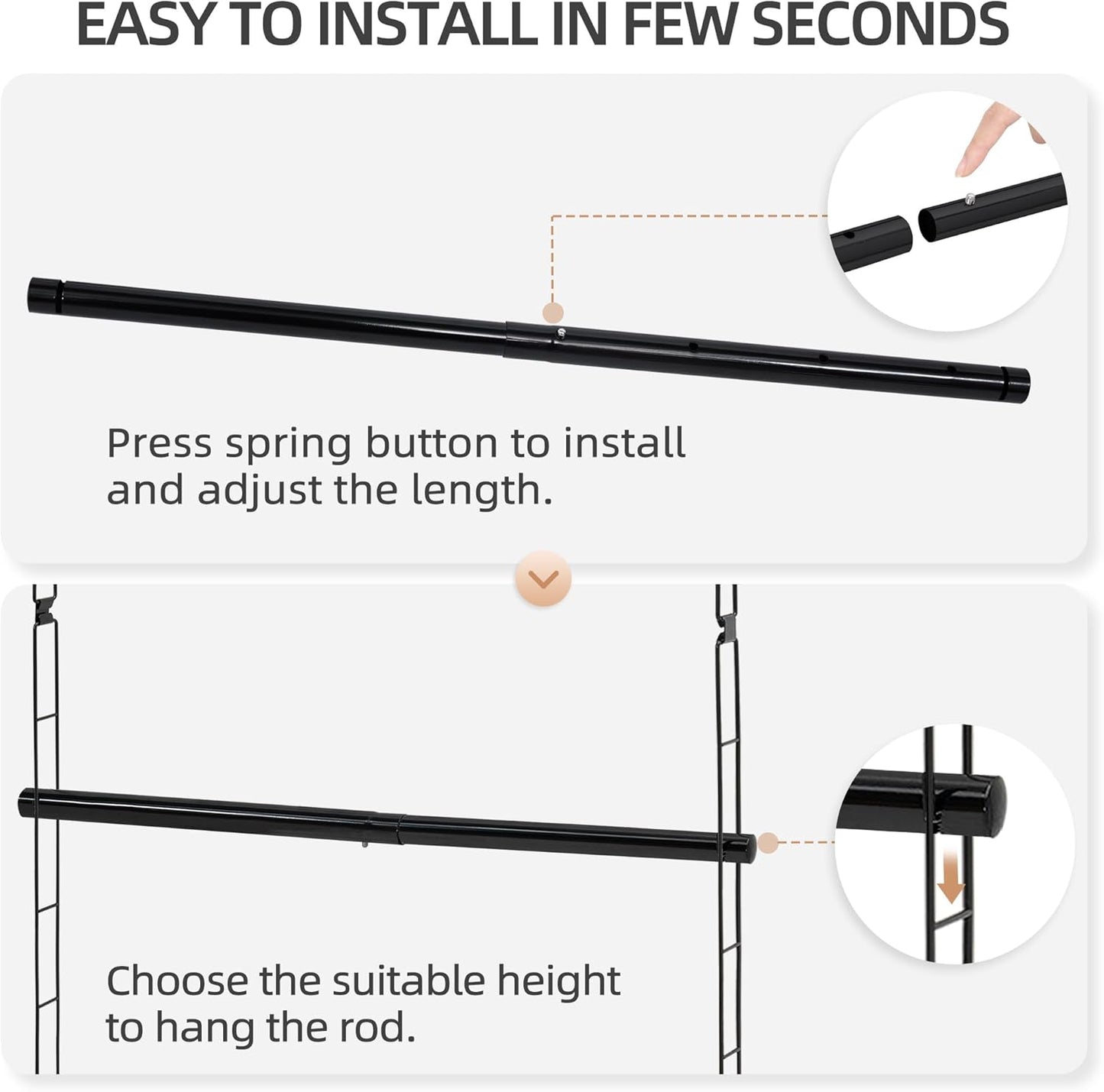 Storage Maniac Adjustable Closet Hanging Rod - Space-Saving Organizer for Clothes | 2 Pack Black