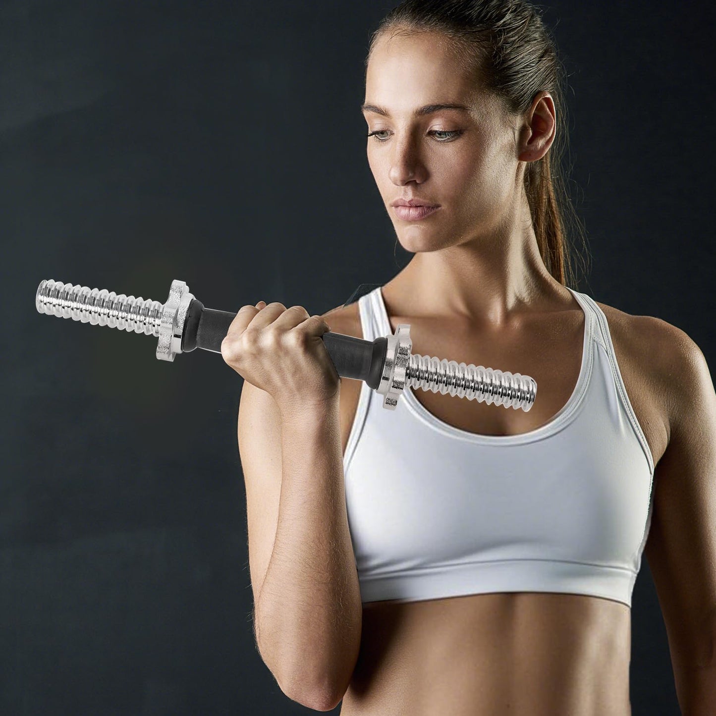 Threaded Dumbbell Rubber/Chrome Handles, Adjustable Dumbbell Bar Handles for Gym Workouts, Exercise, Weightlifting - Fit 1 inch Standard Weight Plate,Sold in Pair