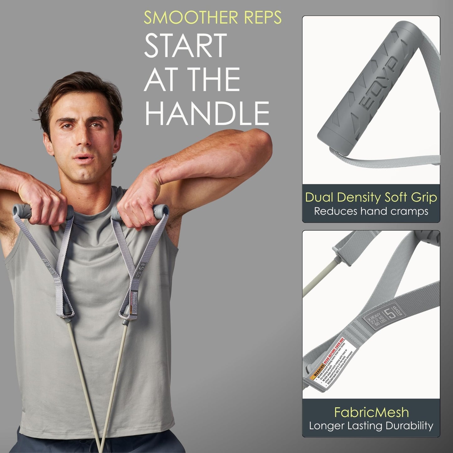 EQYP Resistance Bands Handles X.Heavy 60lbs – Workout Bands Resistance for Working Out, Home Gym Exercise Tubes, Strength Training, Stretching & Physical Therapy