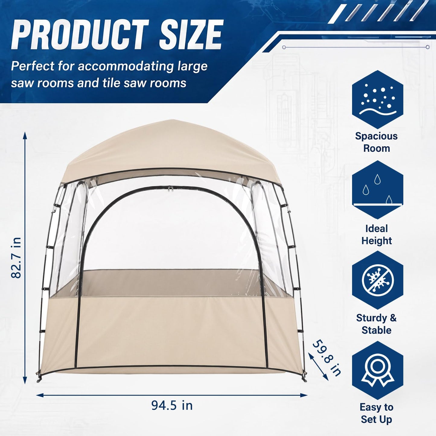 Woanger 1 Set Extra Large Tile Saw Shack 94. 5 x 59. 8 x 82. 7 inches Wet Tile Saw, Shack Easy-to-assemble, Collapsible Storage Tent