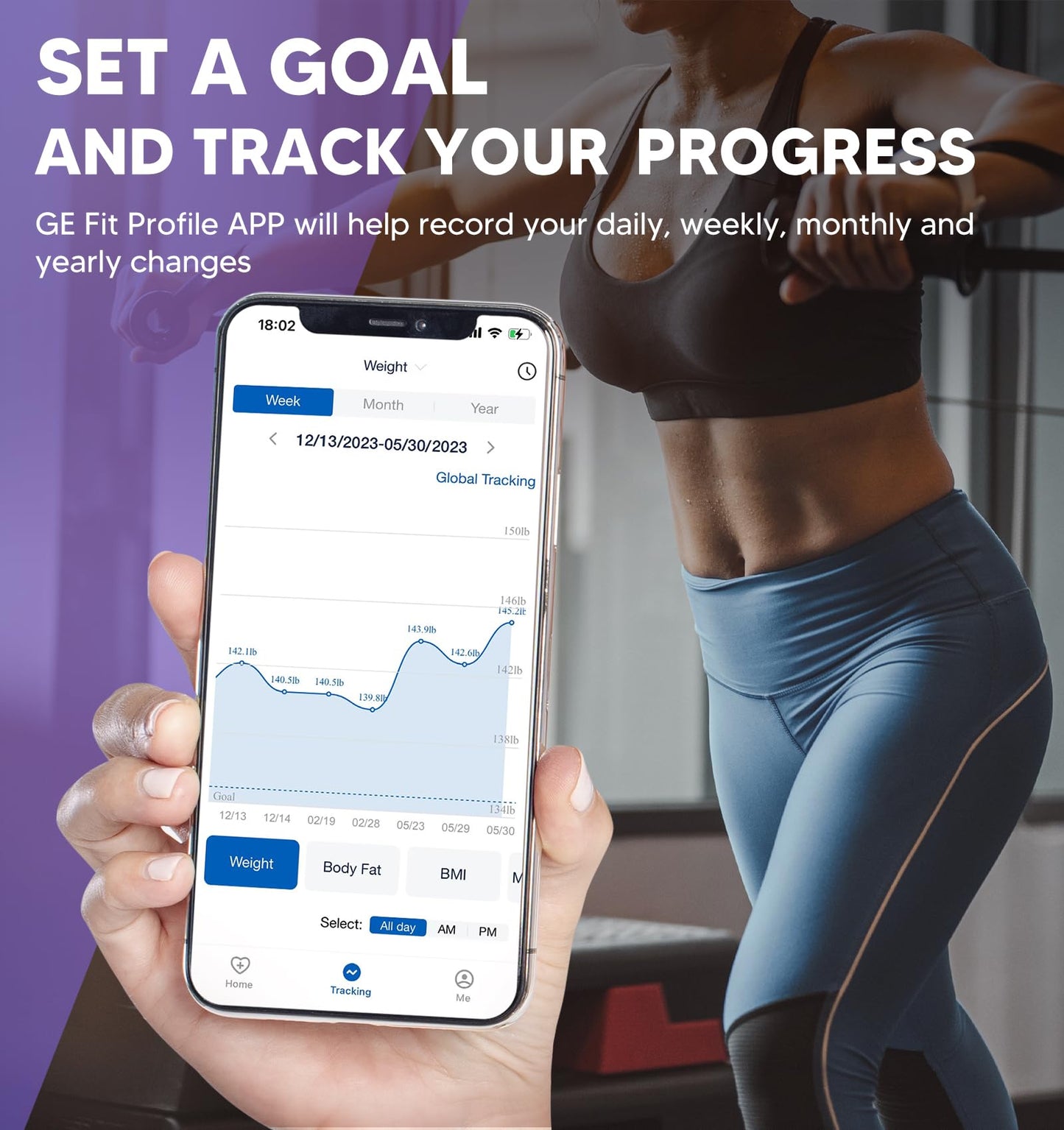 GE Smart Scale for Body Weight: 8-Electrode Digital Bathroom Scale for Weight Fat BMI Muscle Mass Full Body Composition Analyzer 50 Measurements Bluetooth Highly Accurate Weighing Machine 400lb Black