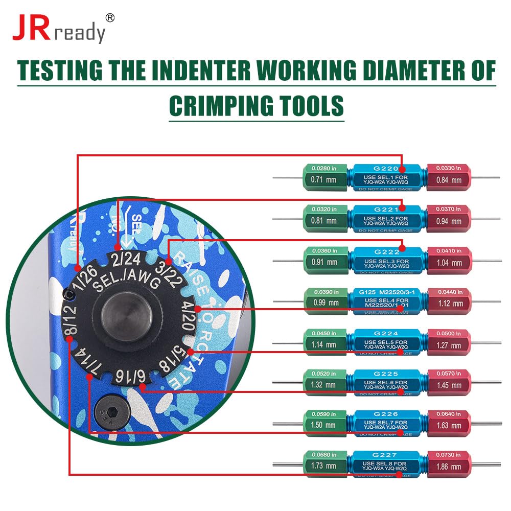 JRready NEW-AS1 8 Indent Crimping Tool design according M22520 1 01 for Heavy Duty Circular Rectangular Electrical Connector 38999 26482 etc. Wire 12-26 awg 12 16 20 Solid Barrel Contact